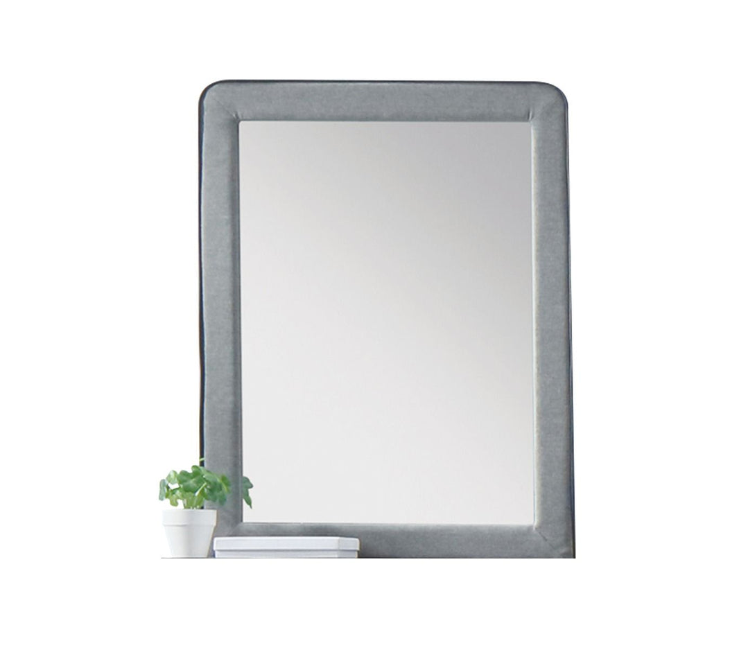 Valda - Mirror - Light Gray Fabric, product view with wood construction