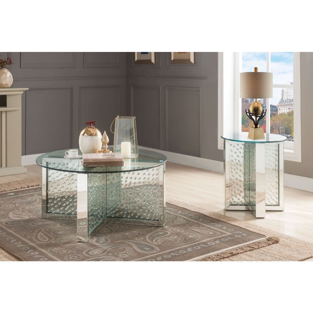 Nysa - Coffee Table - Mirrored & Faux Crystals, alternate view 2 with wood construction