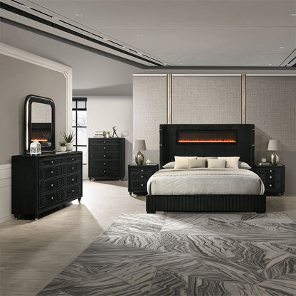 Garner - Bed With Fireplace, LED, Reading Light, Speaker, Bluetooth & USB