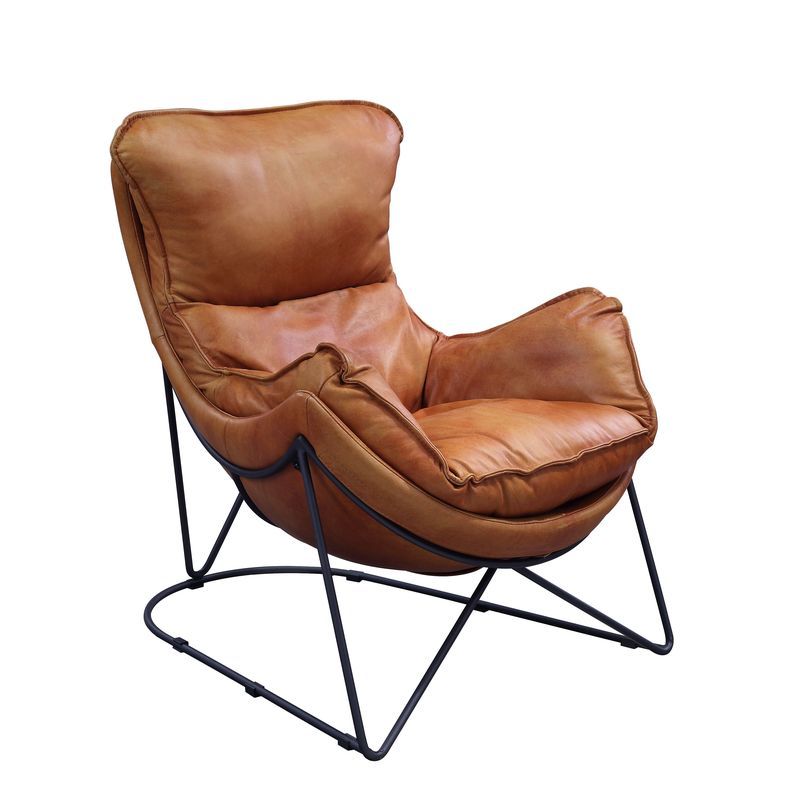 Thurshan - Accent Chair - Aperol Top Grain Leather & Black, alternate view 7 with cotton fabric