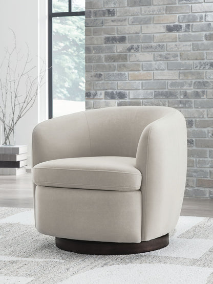 Annbury - Swivel Accent Chair - Light Beige, alternate view 3 with velvet upholstery