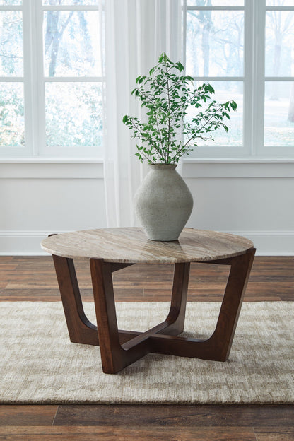 Tanidore - Round Cocktail Table - Warm Brown