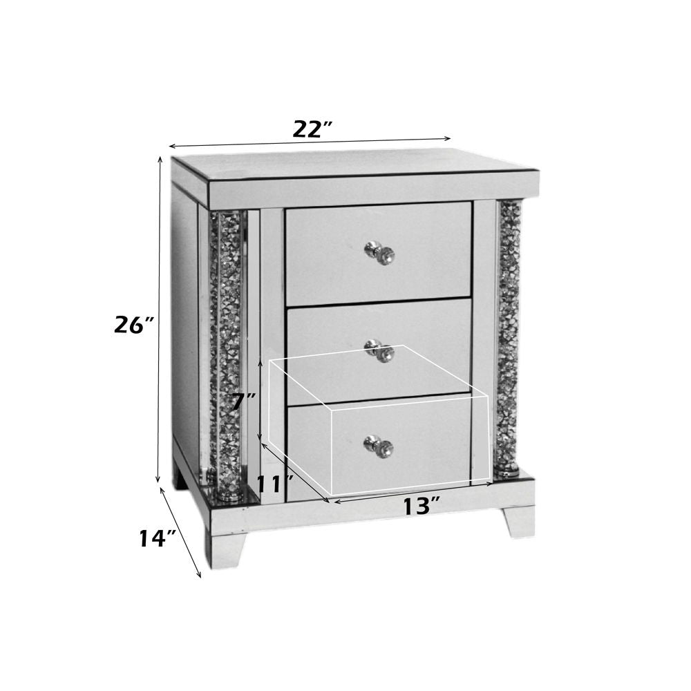 Noralie - 22" X 14" Accent Table - Mirrored & Faux Diamonds, alternate view 2 with wood construction