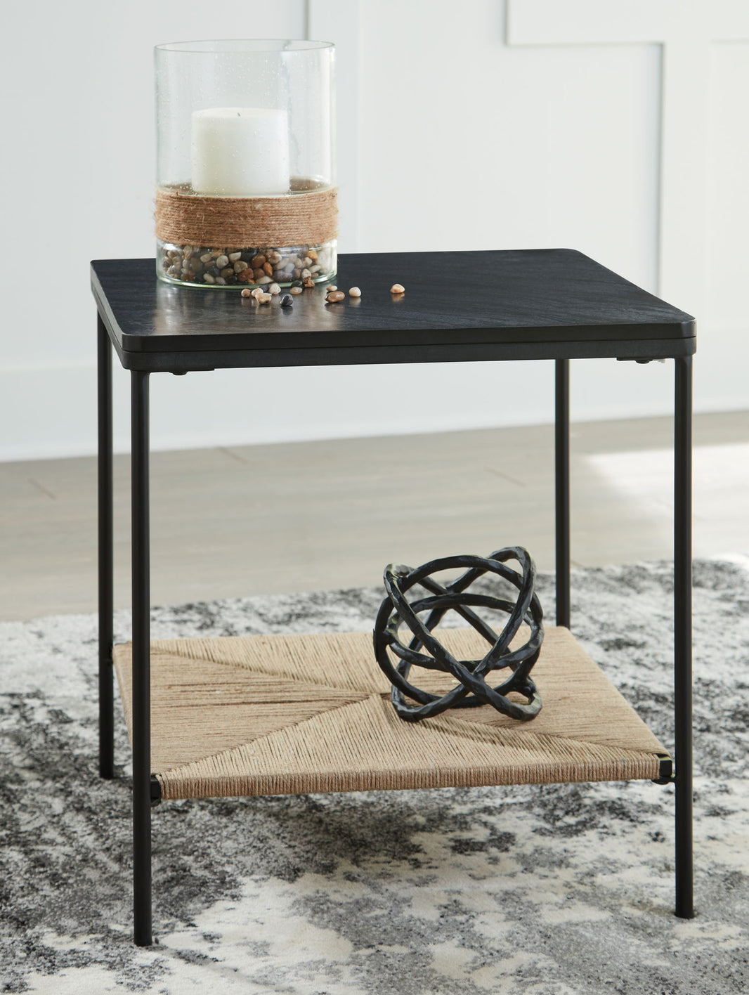 Minrich - Accent Table - Black / Natural, alternate view 2 with jute