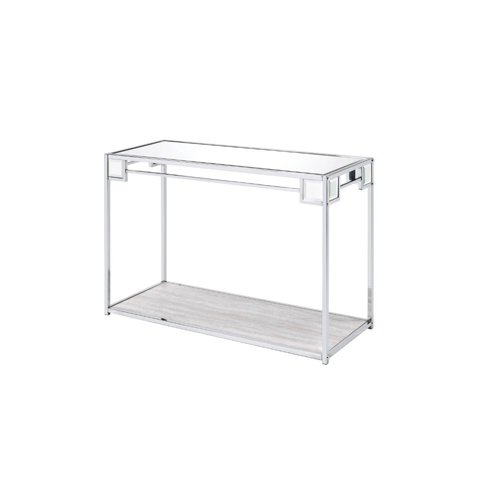 Asbury - Console Table - Mirrored & Chrome, product view with wood construction