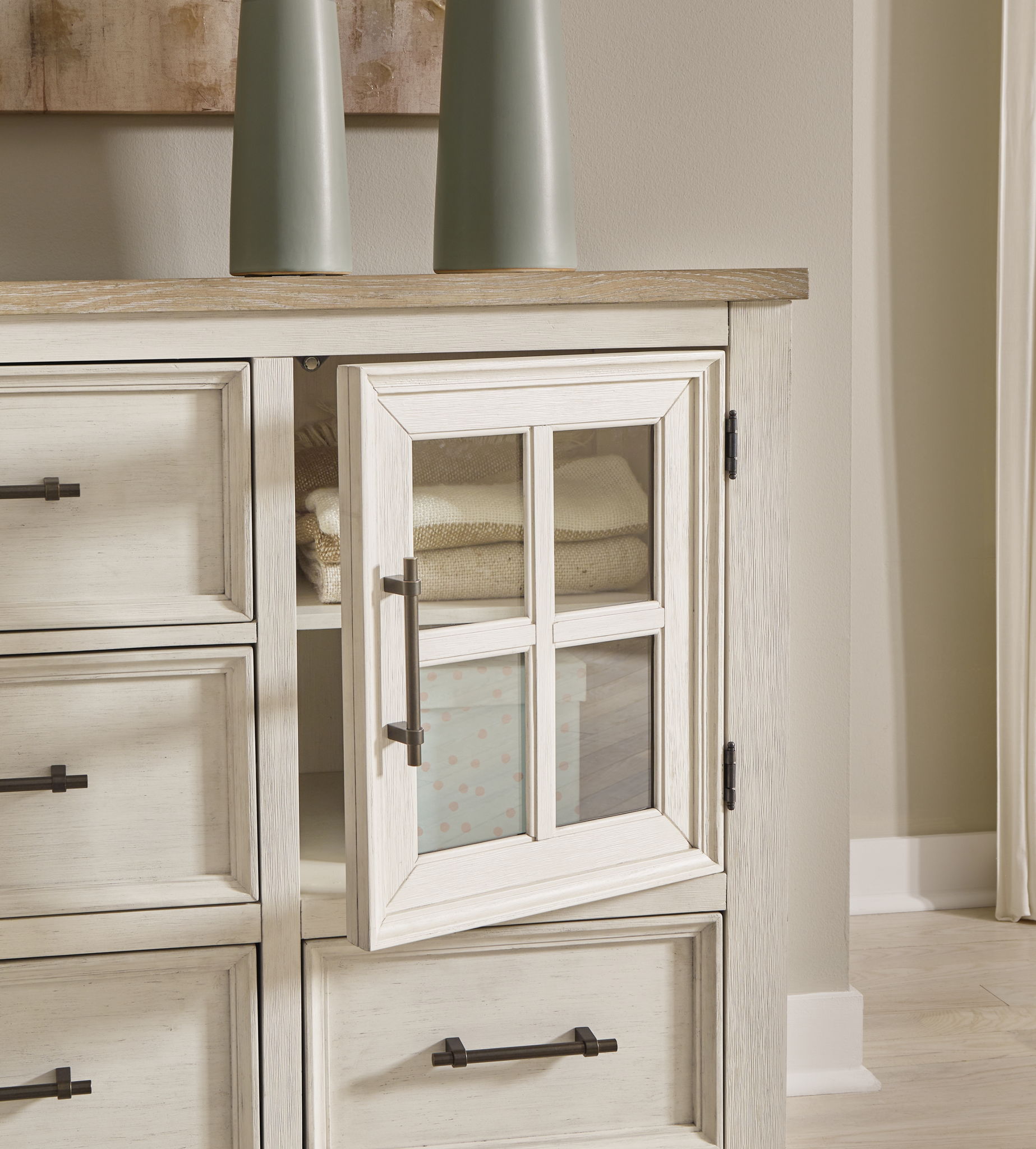 Shaybrock - Dresser - Antique White / Brown, alternate view 6 with wood construction