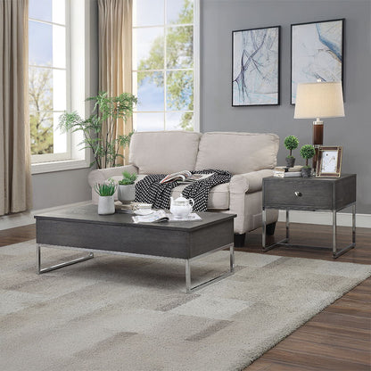 Iban - End Table - Gray Oak & Chrome, alternate view 6 with wood construction