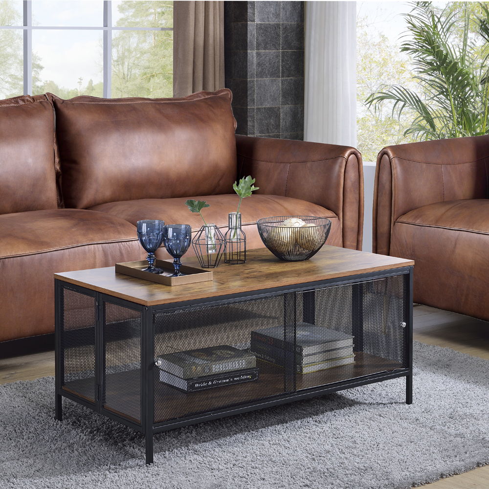 Winam - Coffee Table - Antique Oak & Black, product view with wood construction