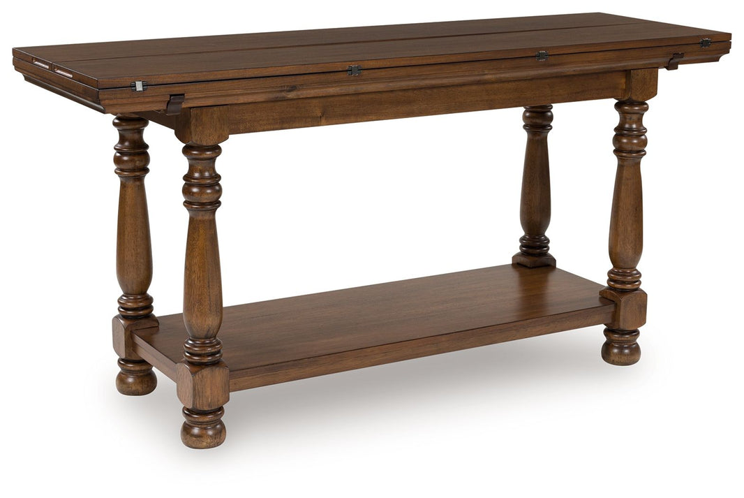 Sturlayne - Flip Top Sofa Table - Brown, product view with wood construction