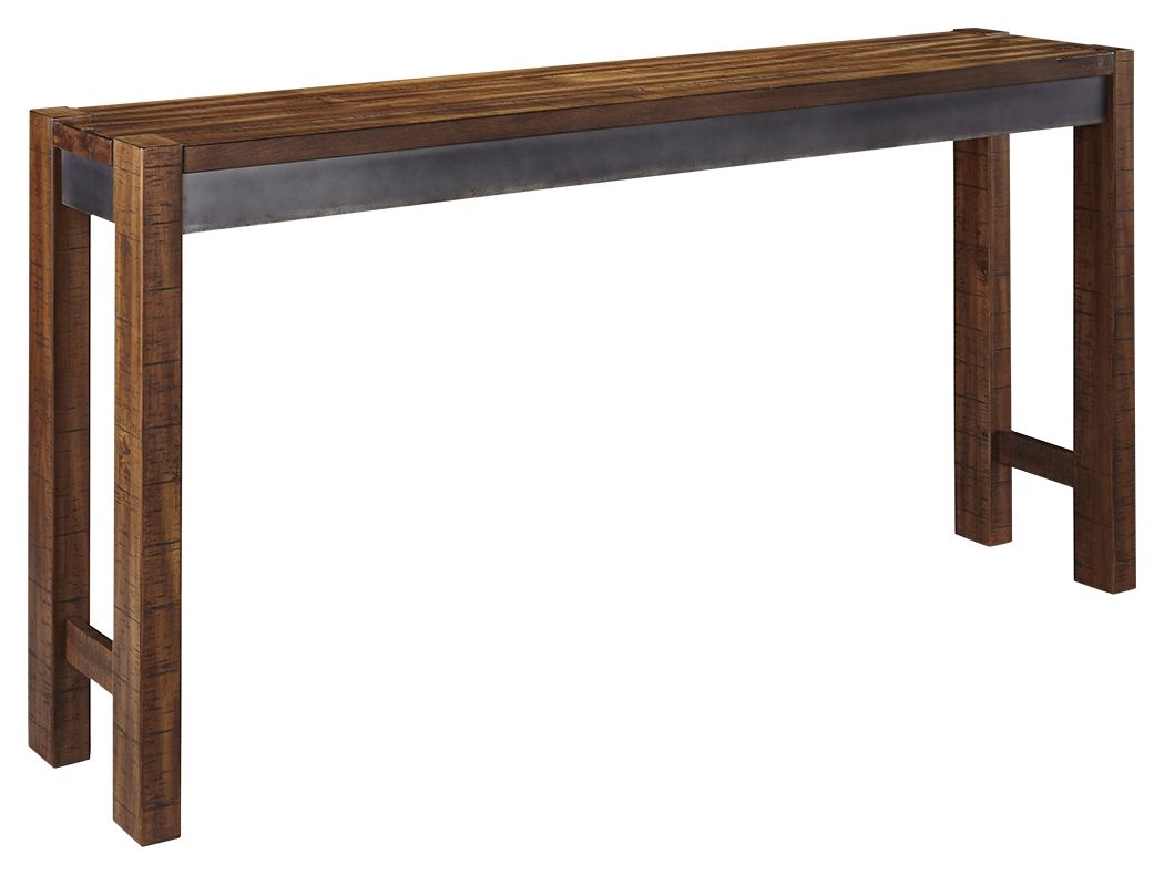 Torjin - Long Counter Table - Dark Brown, product view with engineered wood
