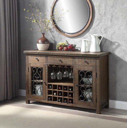 Raphaela - Server With Cup Holder & Wine Rack - Weathered Cherry, alternate view 6 with metal