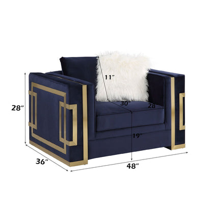 Virrux - Chair With 2 Pillows - Blue Velvet & Gold, alternate view 6 with wood construction