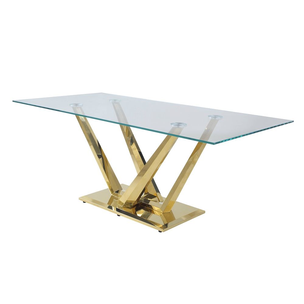 Barnard - Dining Table - Clear Glass & Mirrored Gold, product view with velvet upholstery