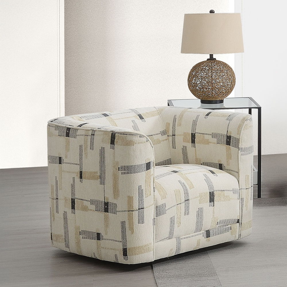 Darya - Chair With Swivel - Beige Pattern Fabric, alternate view 6 with wood construction