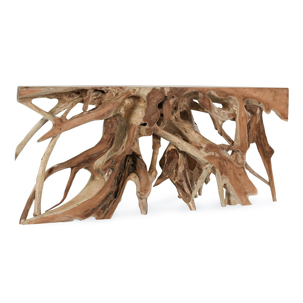 Cypress - 71" Root Console Table - Natural, product view with wood construction