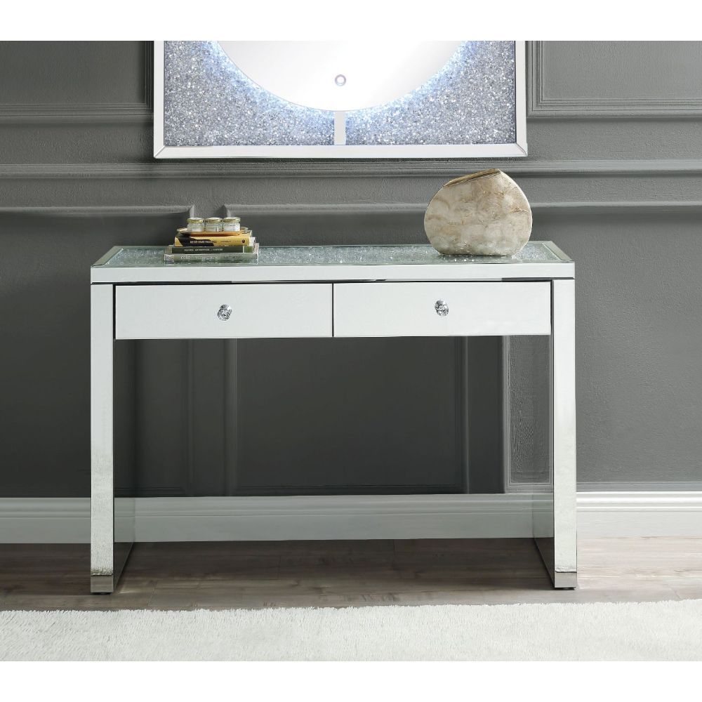 Noralie - 32"H Console Table - Mirrored & Faux Diamonds, product view with wood construction