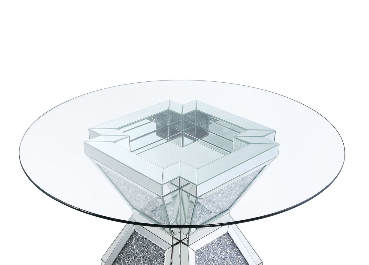 Noralie - 31" Dining Table - Clear Glass, Mirrored & Faux Diamonds, alternate view 4 with wood construction
