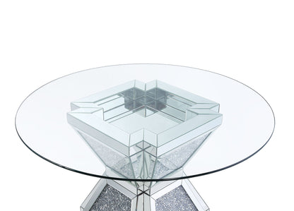 Noralie - 31" Dining Table - Clear Glass, Mirrored & Faux Diamonds, alternate view 4 with wood construction