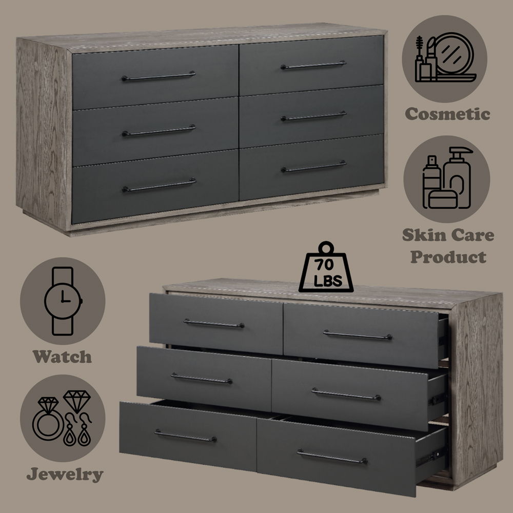 Estevon - Dresser - Gray Oak, alternate view 5 with wood construction