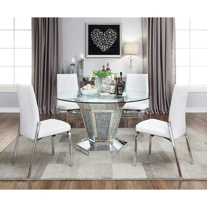 Noralie - Dining Table - Mirrored, Faux Diamonds & Clear Glass Top, alternate view 7 with wood construction