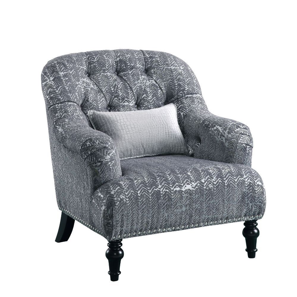 Gaura - Chair With Pillow - Dark Gray Velvet, product view with solid wood