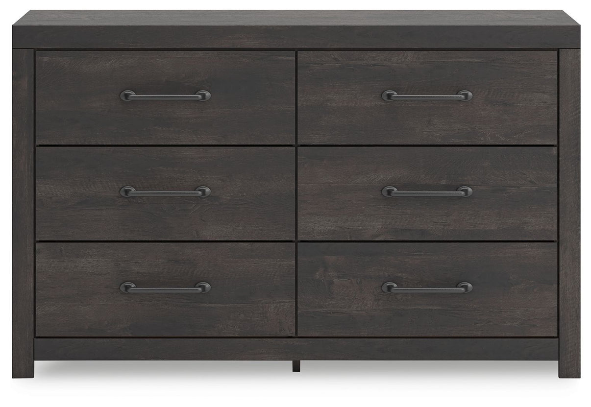 Hollivern - Six Drawer Dresser - Dark Gray, alternate view 8 with linen fabric