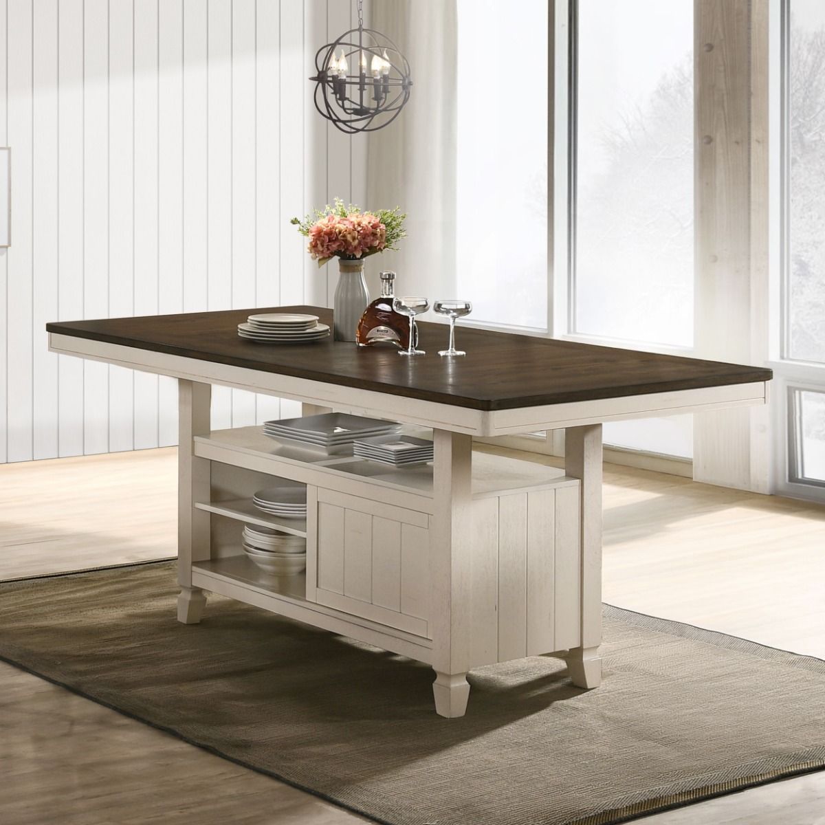 Tasnim - Counter Dining Table - Oak & Antique White, alternate view 7 with linen fabric