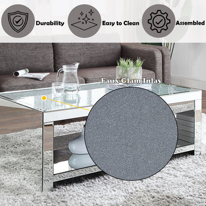 Noralie - Coffee Table - Clear Glass, Mirrored & Faux Diamonds, alternate view 6 with wood construction