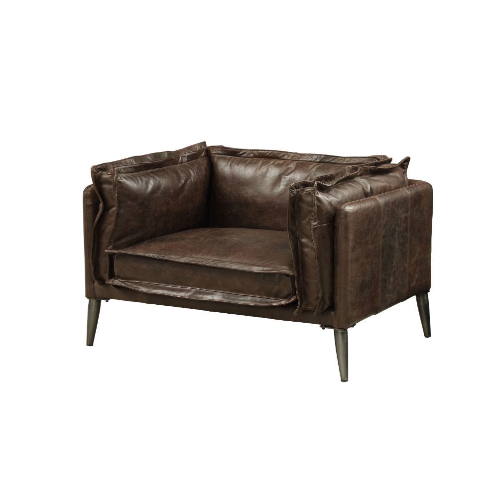 Porchester - Chair - Distress Chocolate Top Grain Leather, product view with metal