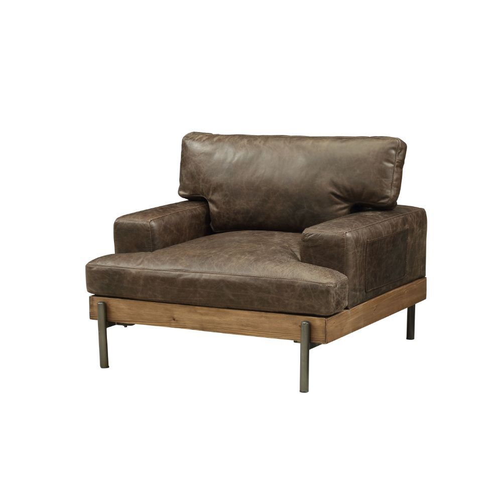 Silchester - Chair - Distress Chocolate Top Grain Leather & Oak, product view with wood construction