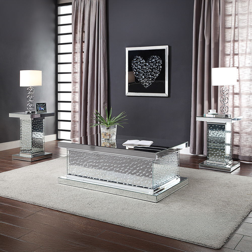 Nysa - 26" End Table - Mirrored & Faux Crystals, alternate view 5 with wood construction