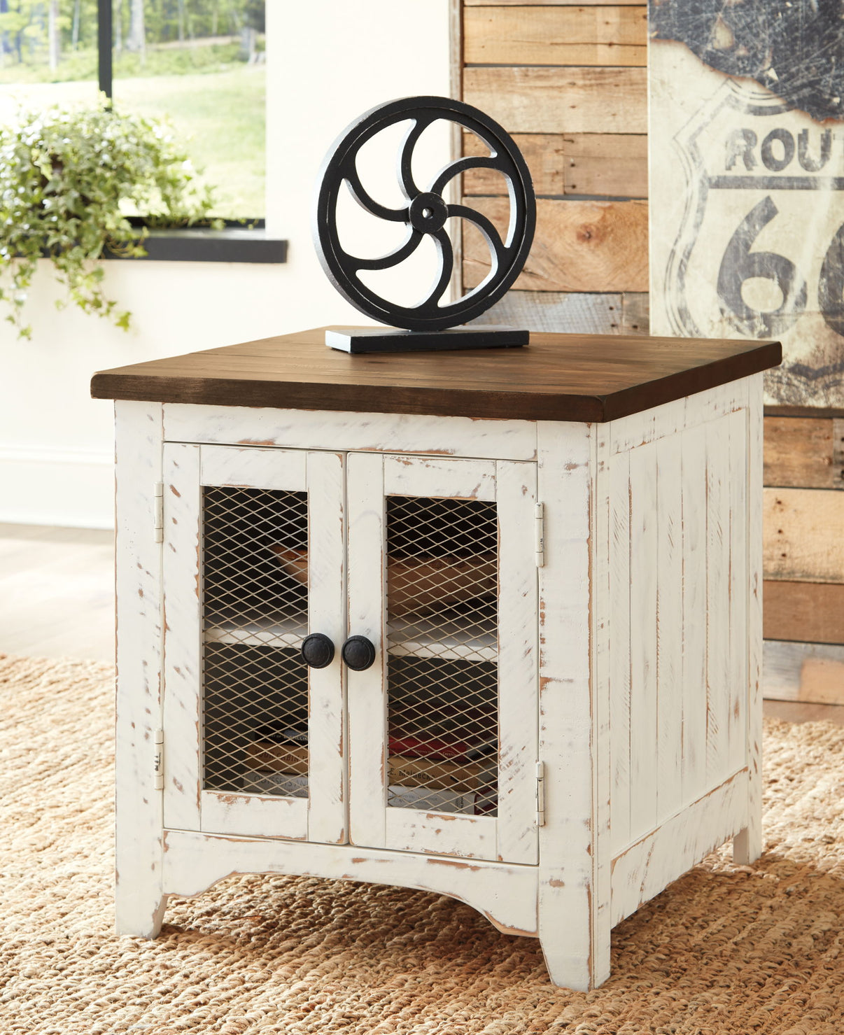Wystfield - Rectangular End Table - 2 Doors - White / Brown, alternate view 9 with engineered wood