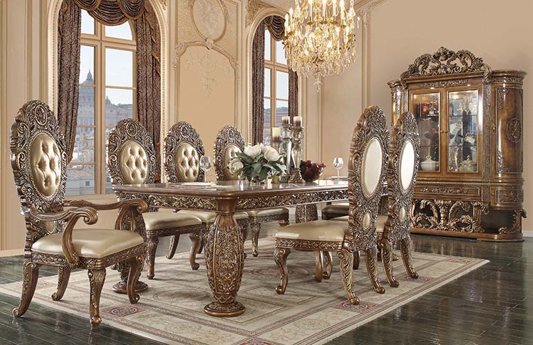 Constantine - Side Chair (Set of 2) - Synthetic Leather , Brown & Gold, alternate view 4 with wood construction