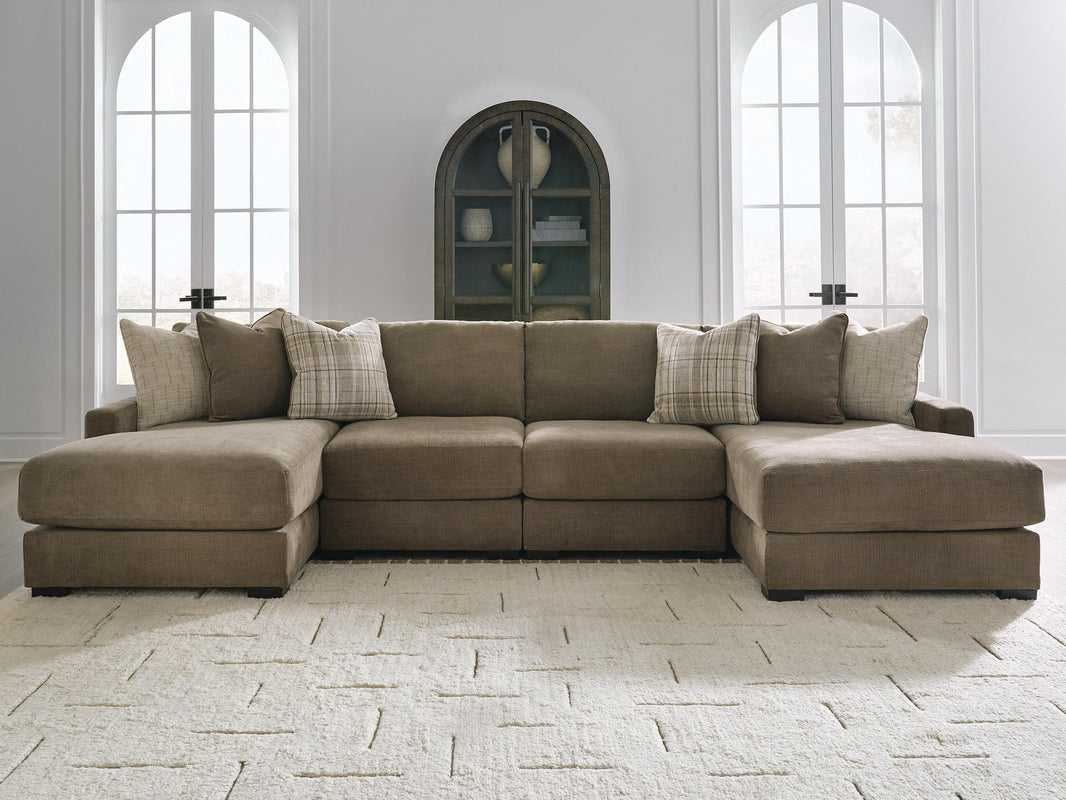 Camellia-Court - 4-Piece Double Chaise Sectional - Coffee