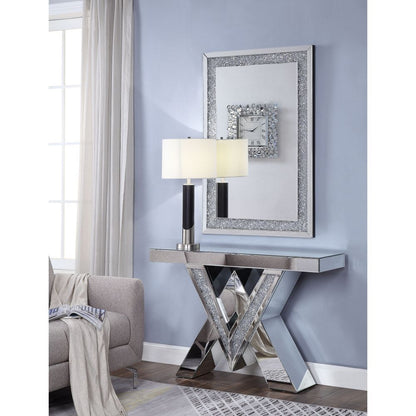 Noralie - Console Table, "V" Shape Pedestal - Mirrored & Faux Diamonds, alternate view 7 with wood construction