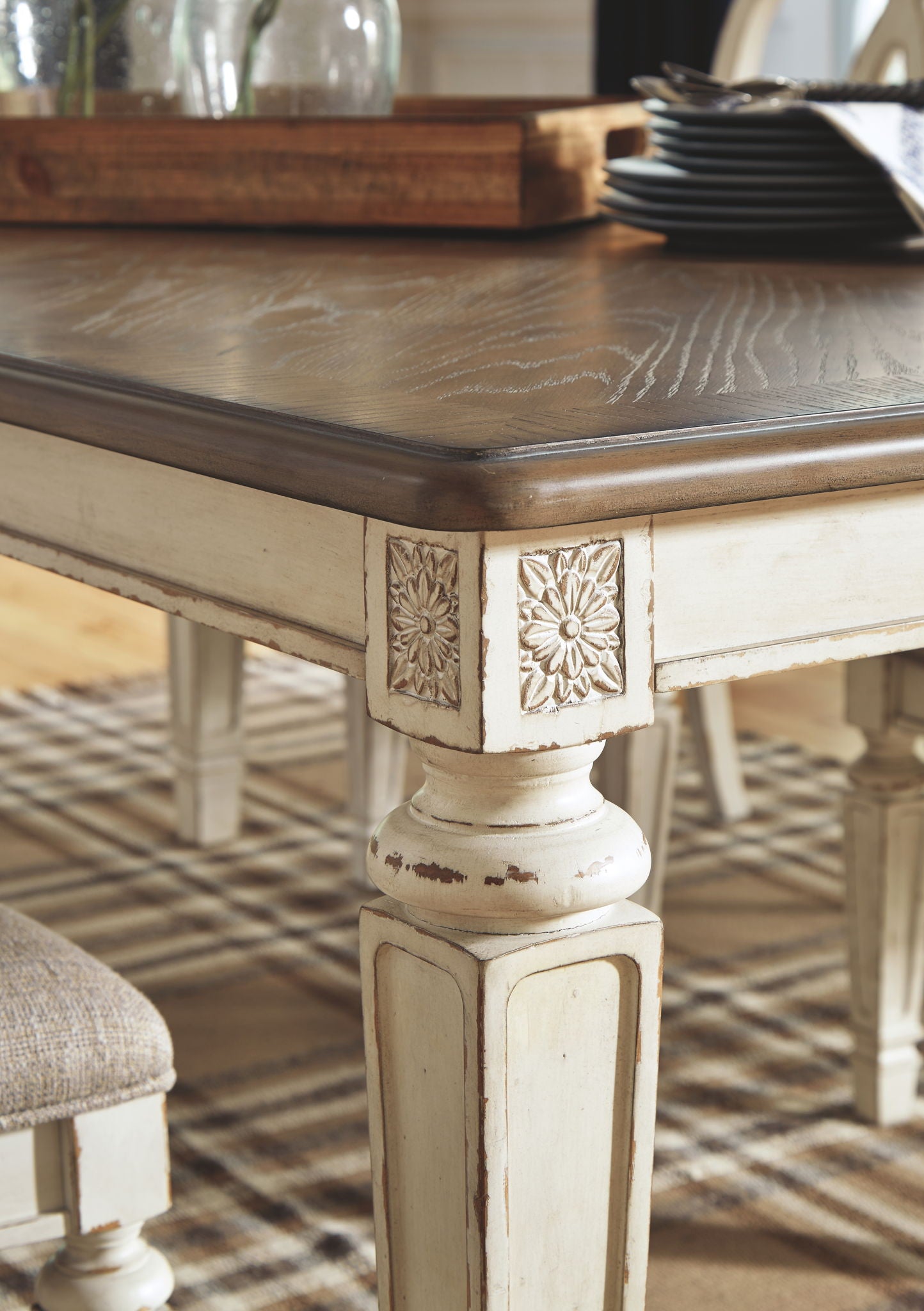 Realyn - Rectangular Dining Room Extension Table - Chipped White, alternate view 6 with engineered wood
