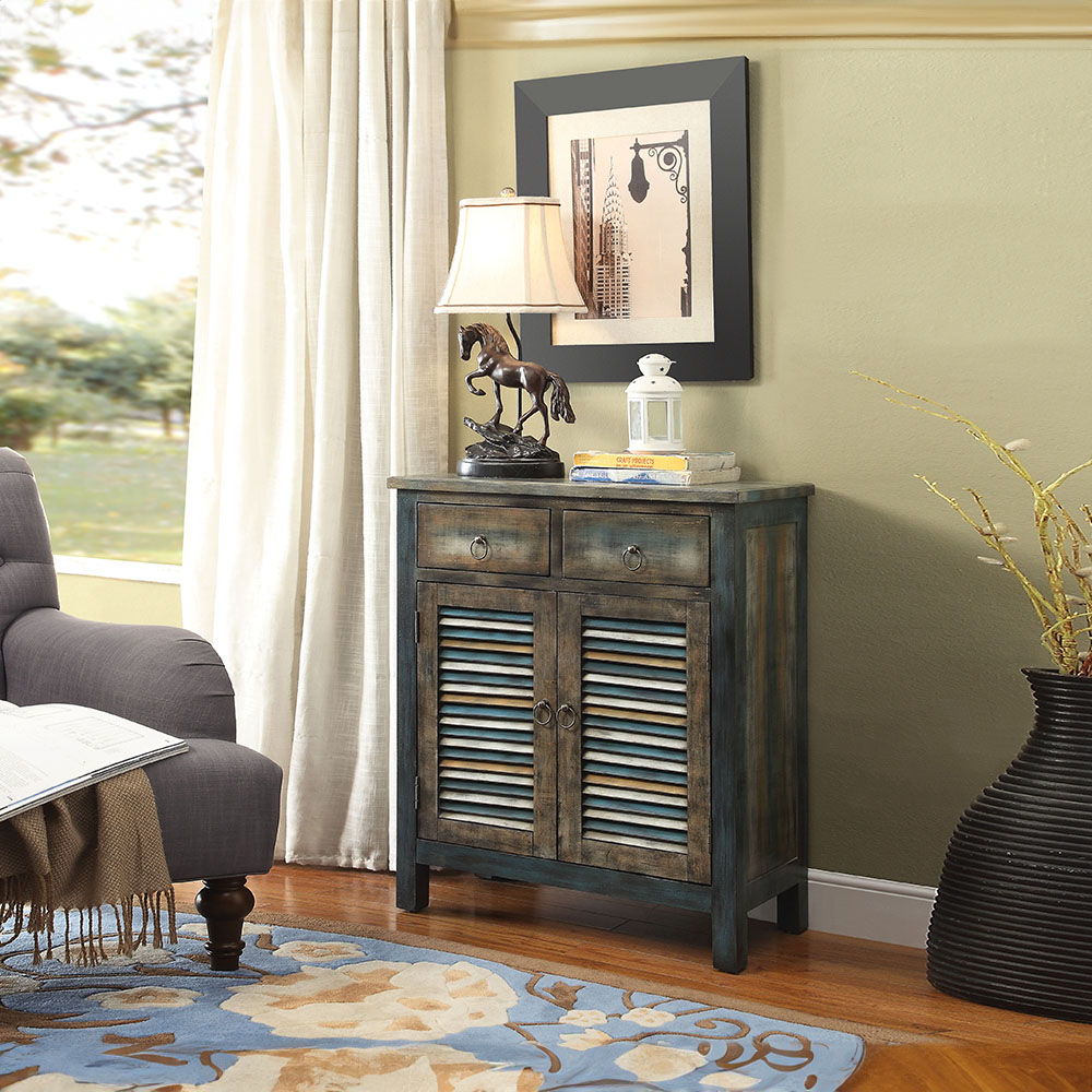 Glancio - Console Cabinet - Antique Oak & Teal, product view with wood construction