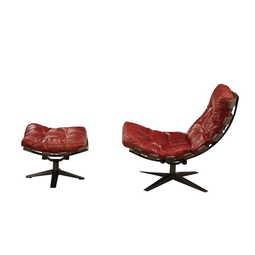 Gandy - 2Pc Pk Chair & Ottoman, alternate view 4 with top-grain leather