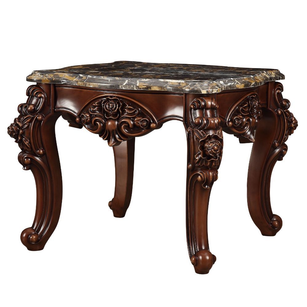 Forsythia - End Table - Marble Top & Walnut, product view with wood construction