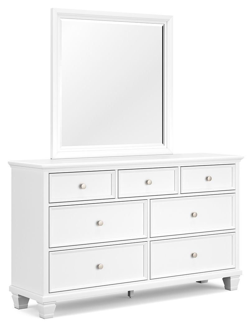 Fortman - Dresser And Mirror - White, product view with wood construction