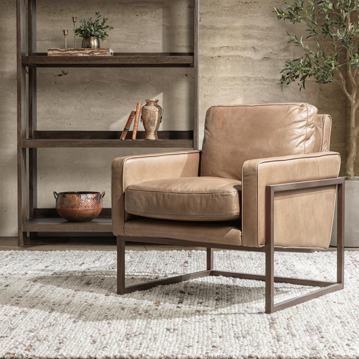 Ken - Accent Chair - Tan, alternate view 6 with top-grain leather