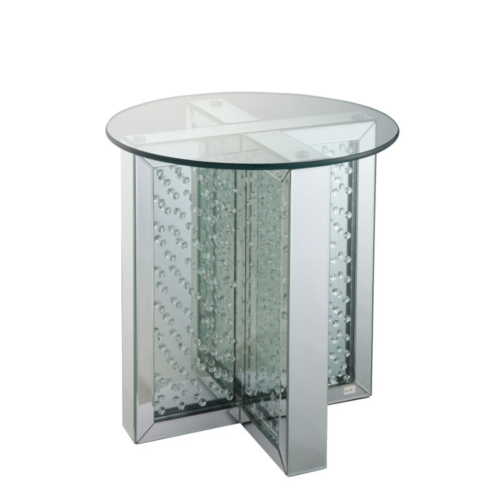 Nysa - 23" End Table - Mirrored & Faux Crystals, product view with wood construction