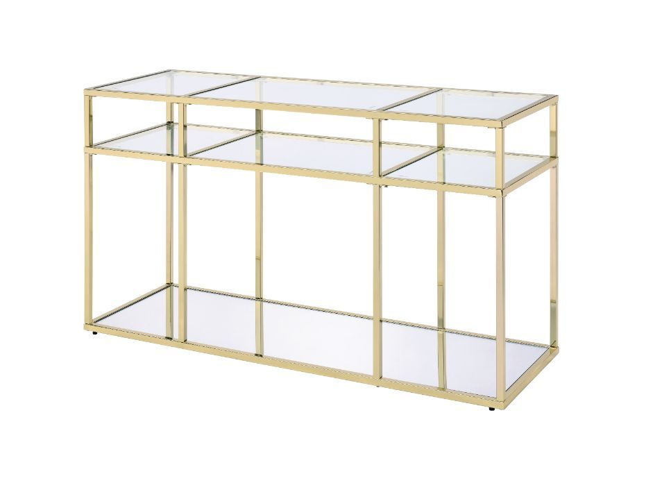 Uchenna - Sofa Table - Clear Glass & Gold, product view with metal