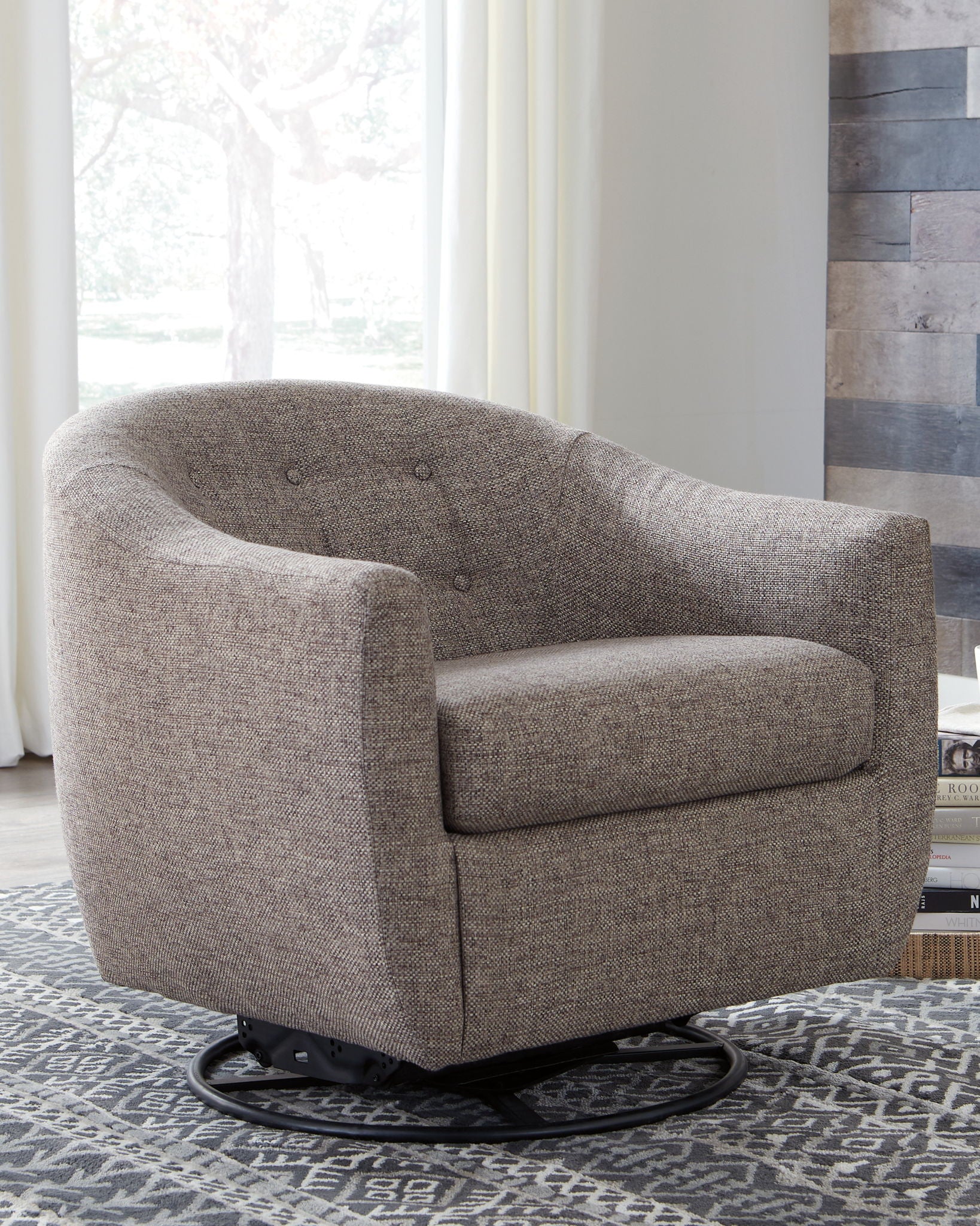 Upshur - Swivel Glider Accent Chair - Taupe, alternate view 5 with polyester fabric