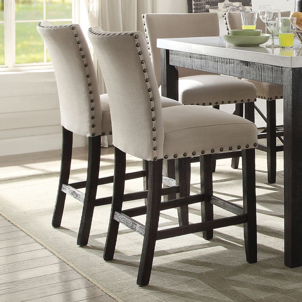 Nolan - Counter Height Chair (Set of 2) - Beige Linen & Salvage Dark Oak, product view with wood construction