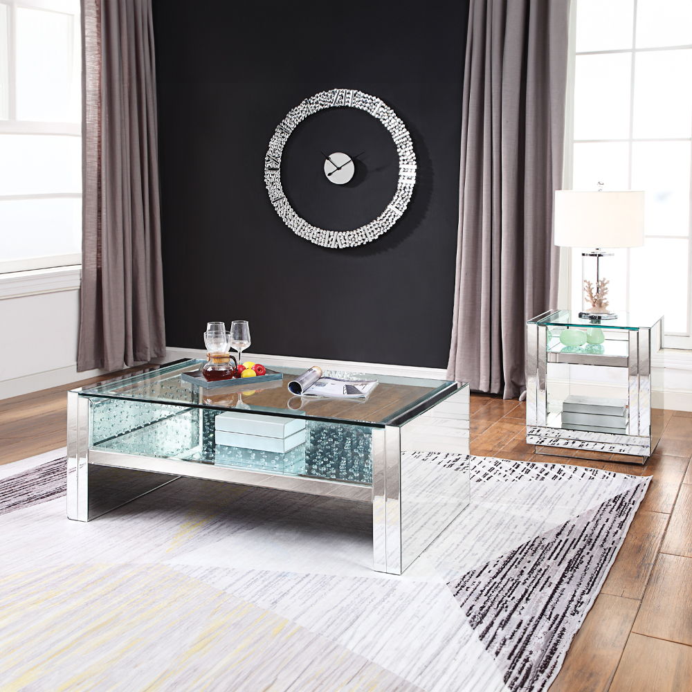 Nysa - 47" Coffee Table - Mirrored & Faux Crystals, alternate view 7 with wood construction