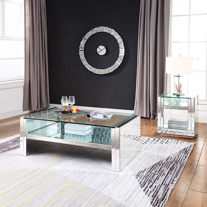 Nysa - 47" Coffee Table - Mirrored & Faux Crystals, alternate view 7 with wood construction
