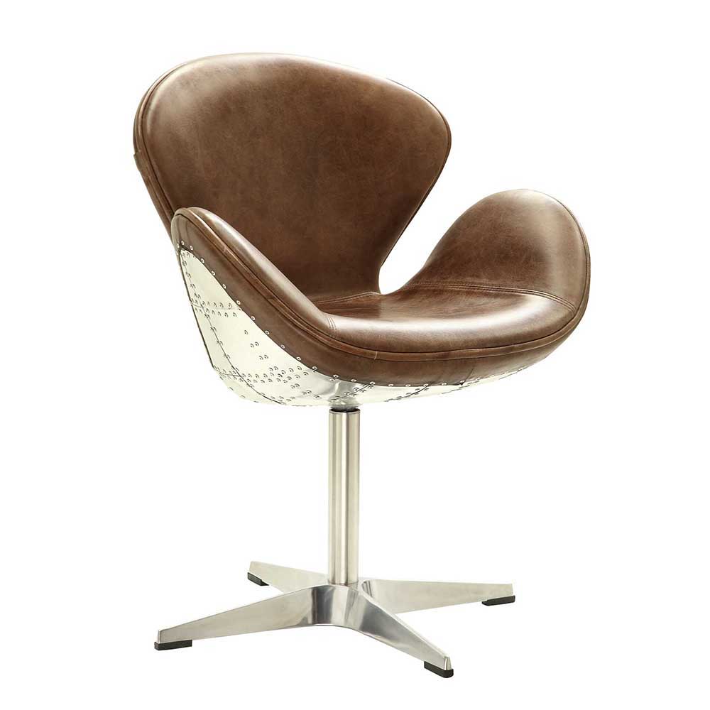 Brancaster - Accent Chair With Swivel - Retro Brown Top Grain Leather & Aluminum, product view with metal