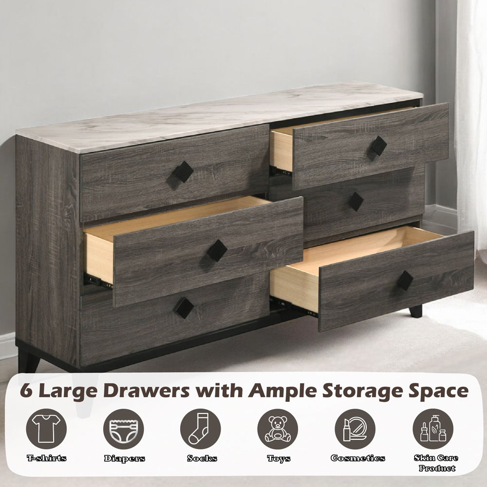 Avantika - Dresser - Faux Marble Top & Rustic Gray Oak, alternate view 6 with wood construction