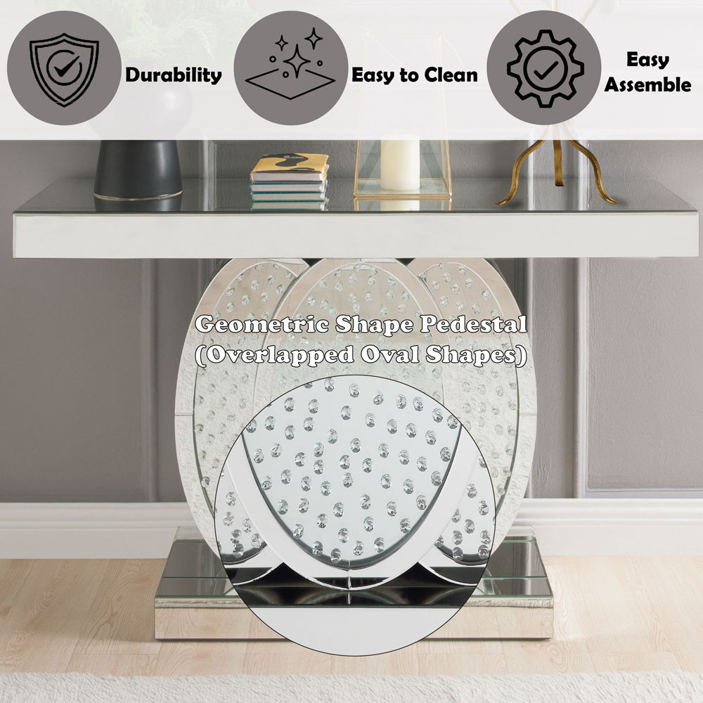 Nysa - 47"L Console Table - Mirrored & Faux Crystals, alternate view 8 with wood construction